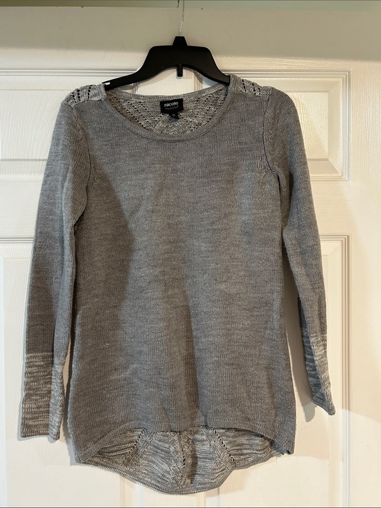 Nicole Tops - Nicole Gray Open-Knit Accent Long-Sleeve Sweater